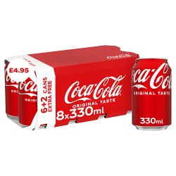 Coca-Cola Original Taste 8 x 330ml Cans (6 + 2 x 330ml Extra Free) PM £4.95