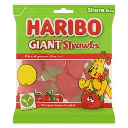 HARIBO Giant Strawbs Strawberry Flavour Chewy Jelly Sweets Sharing Bag 140g