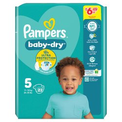 Pampers Baby-Dry Size 5, 23 Nappies, 11kg-16kg, Carry Pack